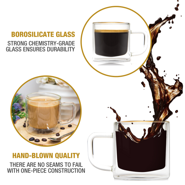Mainstream Source® Glass Espresso Mugs – Insulated, Double Walled