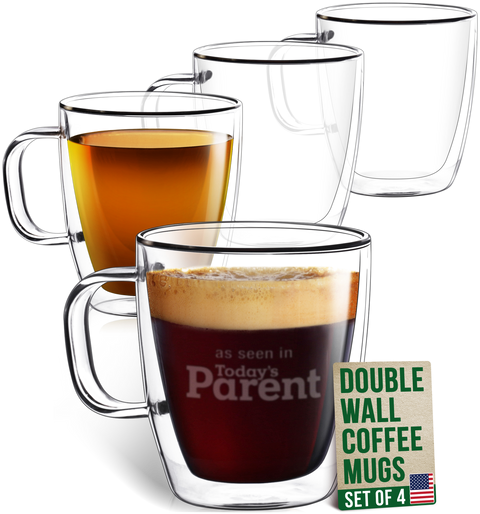 Eparé 12 oz Glass Coffee Mug (Set of 4)