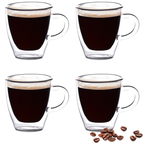 Epar'e 13 oz Double Wall Coffee Mugs Set of 2 - Large Iced Latte Glass  Coffee Cups with Handle - Lightweight Double Walled Glass Coffee Mug -  Cappuccino, Tea, or Espresso Glass Cups